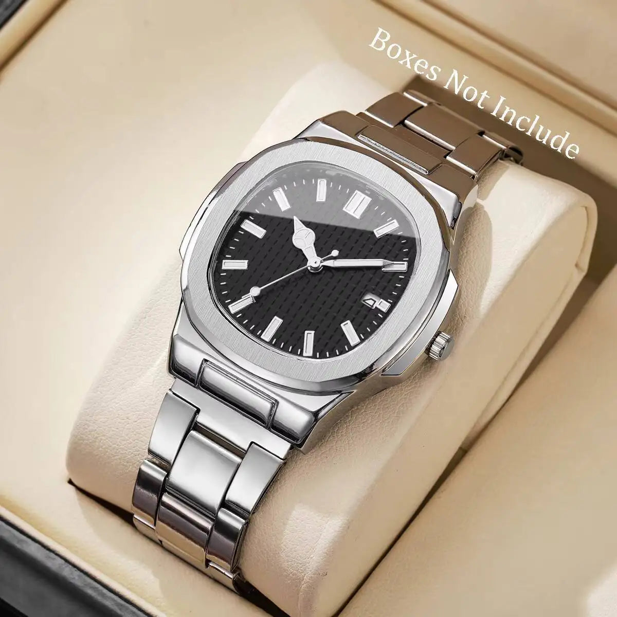 Luxury Square Men Business Watches Calendar Mens Quartz Watch Clock Gift Reloj Hombre(Without Box)