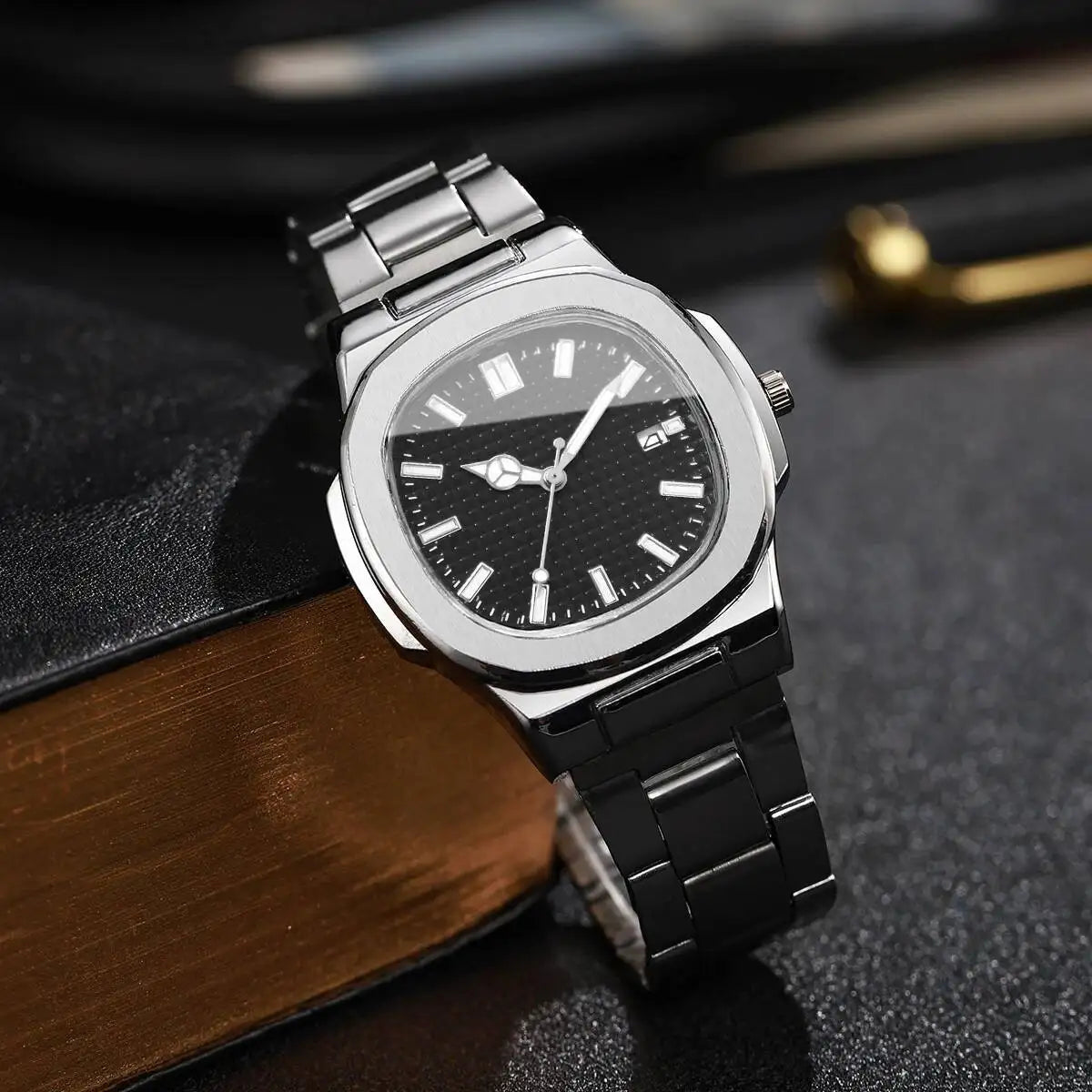Luxury Square Men Business Watches Calendar Mens Quartz Watch Clock Gift Reloj Hombre（Without Box）