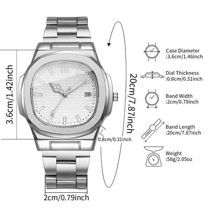 Luxury Square Men Business Watches Calendar Mens Quartz Watch Clock Gift Reloj Hombre（Without Box）