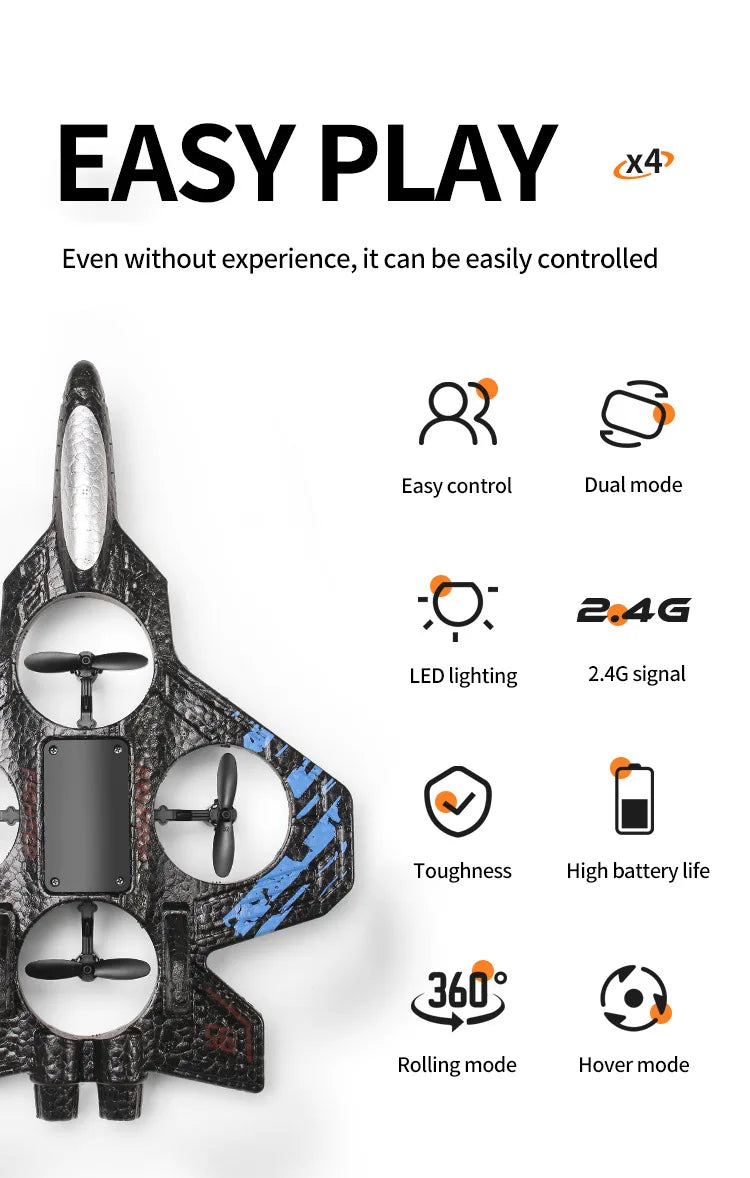 Remote Control Fighter Kids Flying Helicopter RC Hobby Jet Plane 2.4G Stunt Foam Fighter Airplane Toy Drone With Light