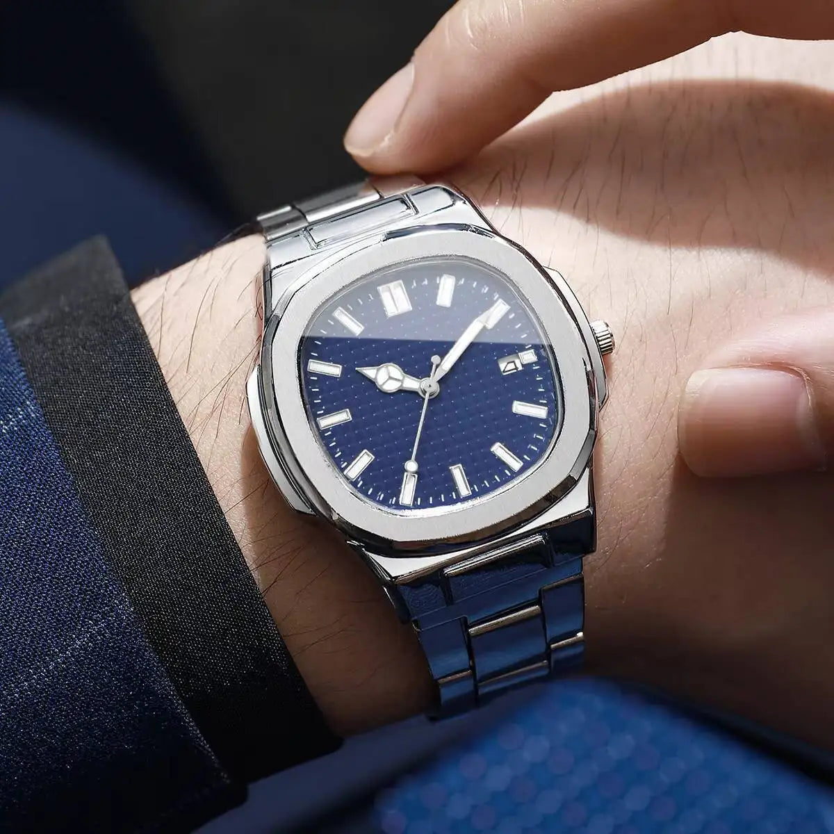 Luxury Square Men Business Watches Calendar Mens Quartz Watch Clock Gift Reloj Hombre（Without Box）