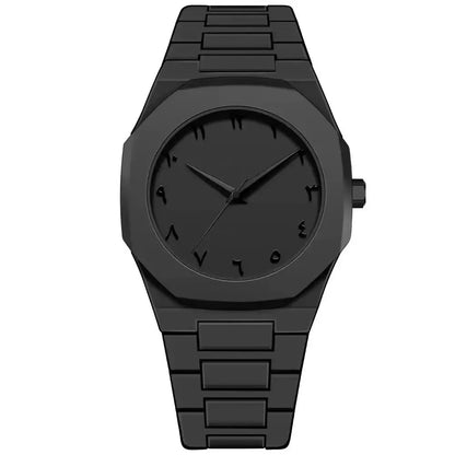 Men’s Arabic Quartz Watch – Stylish Black Casual Strap