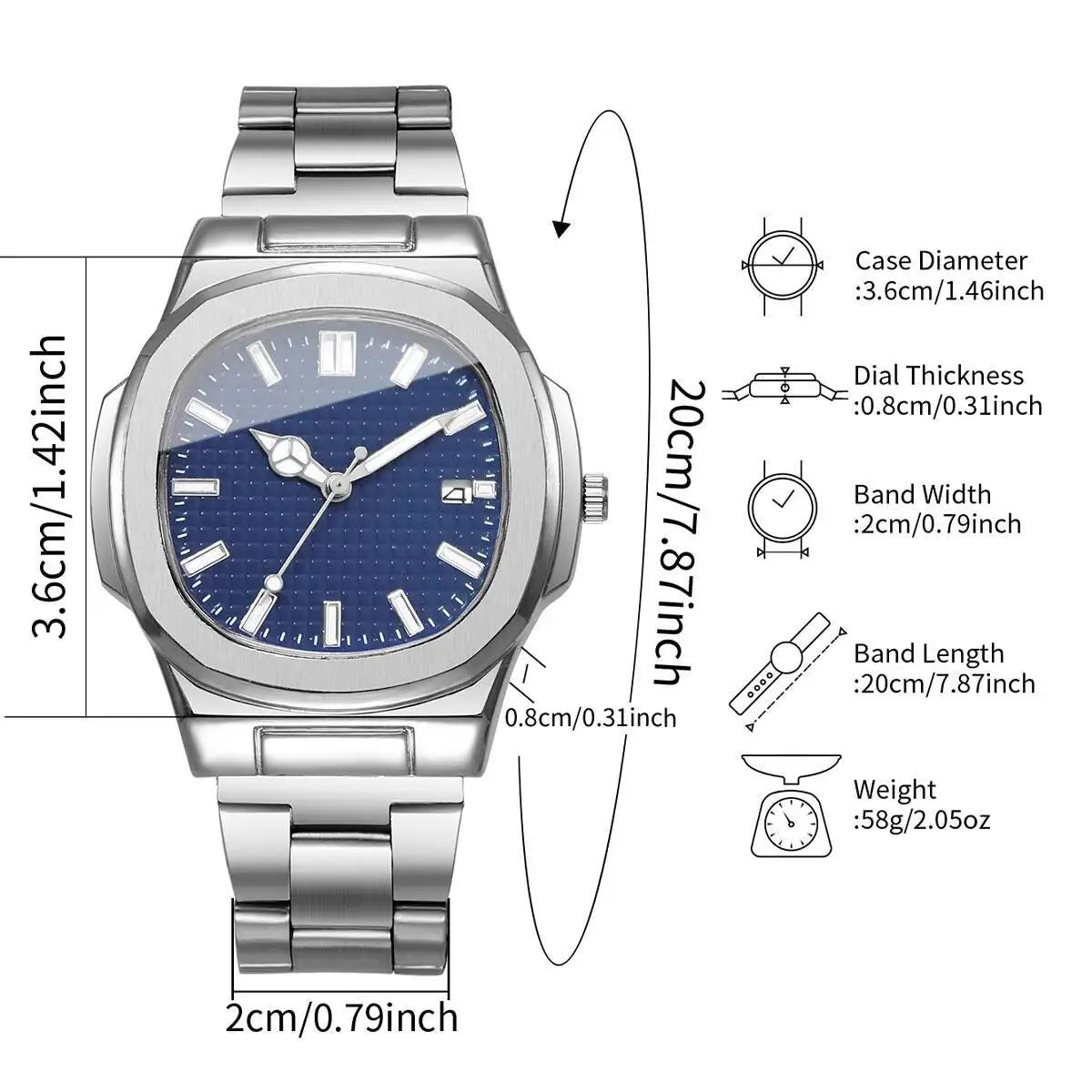 Luxury Square Men Business Watches Calendar Mens Quartz Watch Clock Gift Reloj Hombre（Without Box）