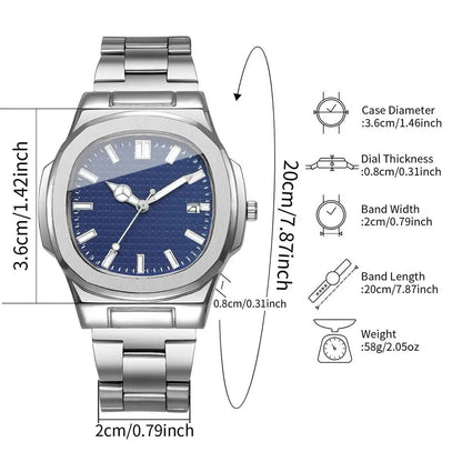 Luxury Square Men Business Watches Calendar Mens Quartz Watch Clock Gift Reloj Hombre（Without Box）