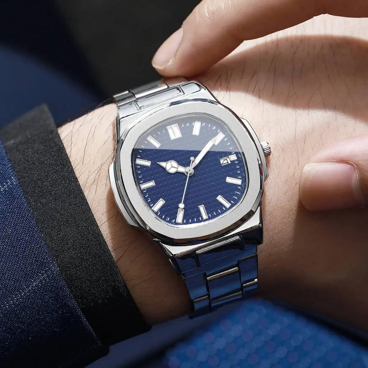 Luxury Square Men Business Watches Calendar Mens Quartz Watch Clock Gift Reloj Hombre（Without Box）