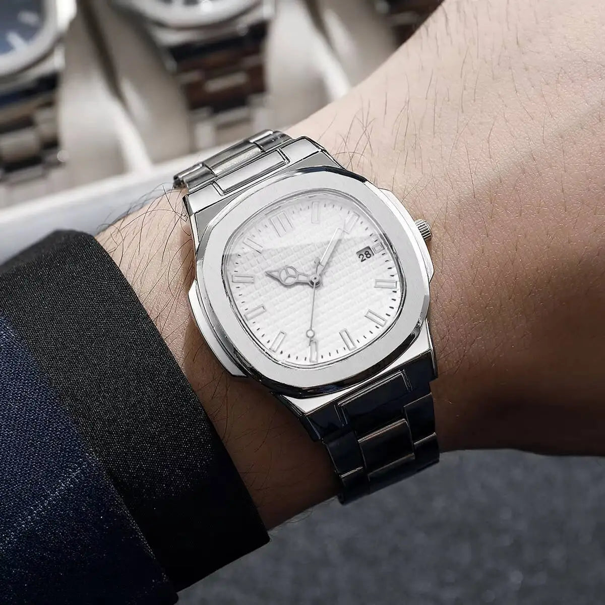 Luxury Square Men Business Watches Calendar Mens Quartz Watch Clock Gift Reloj Hombre（Without Box）