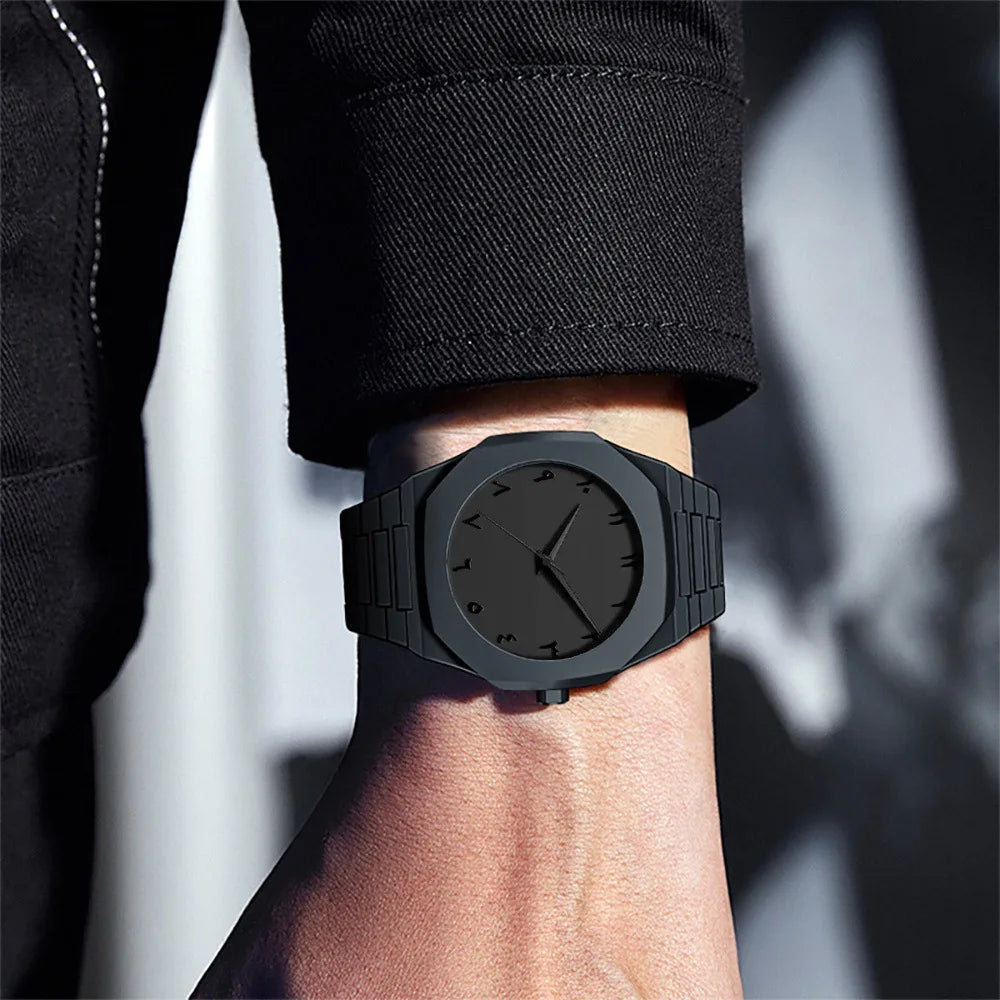 Men’s Arabic Quartz Watch – Stylish Black Casual Strap