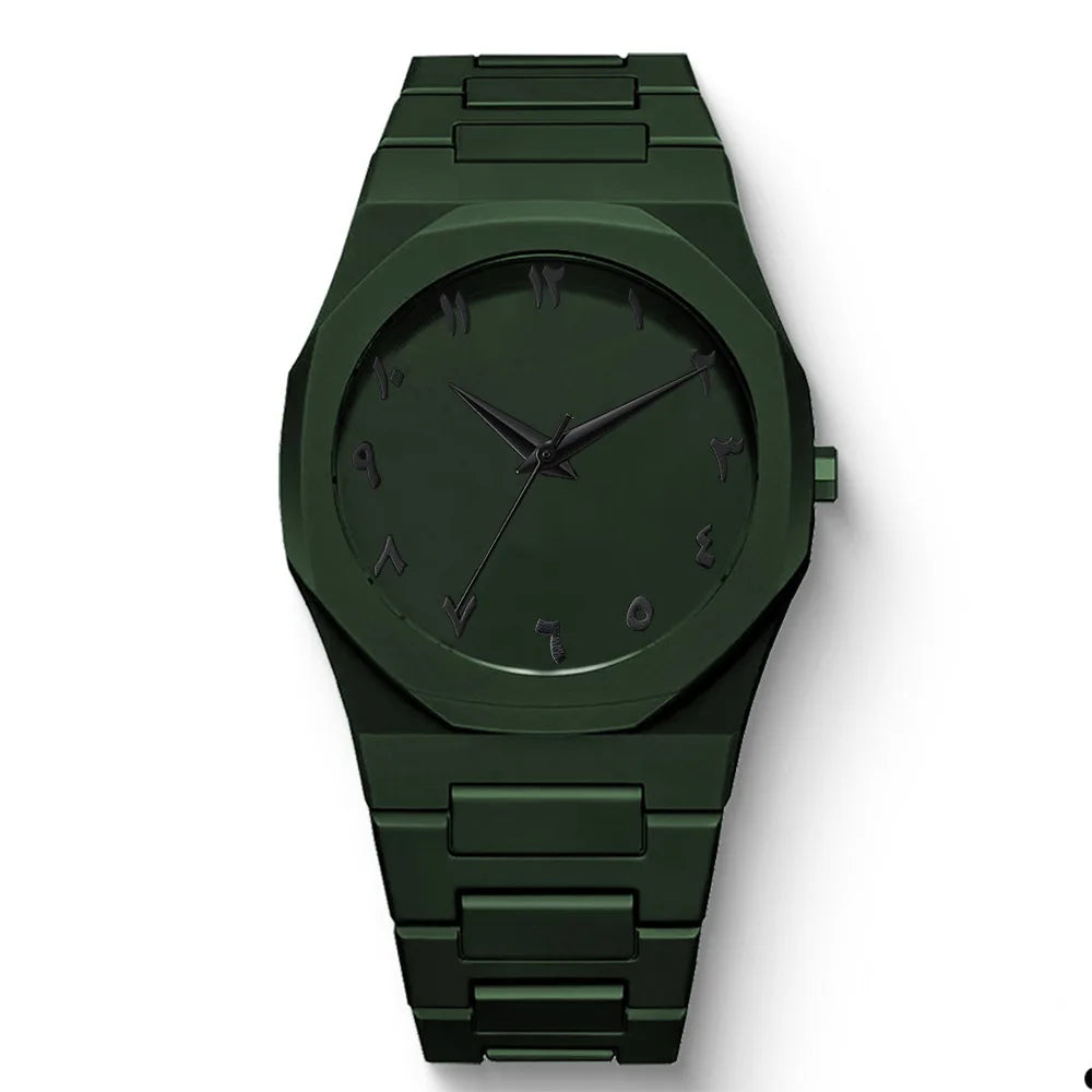 Men’s Arabic Quartz Watch – Stylish Black Casual Strap